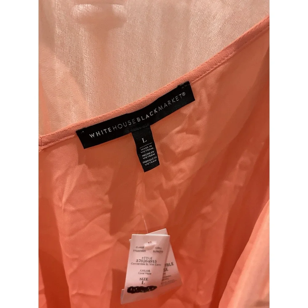 White House Black Market Womens L‎ Convertible SL V Neck Blouse Coral Sheer NWT